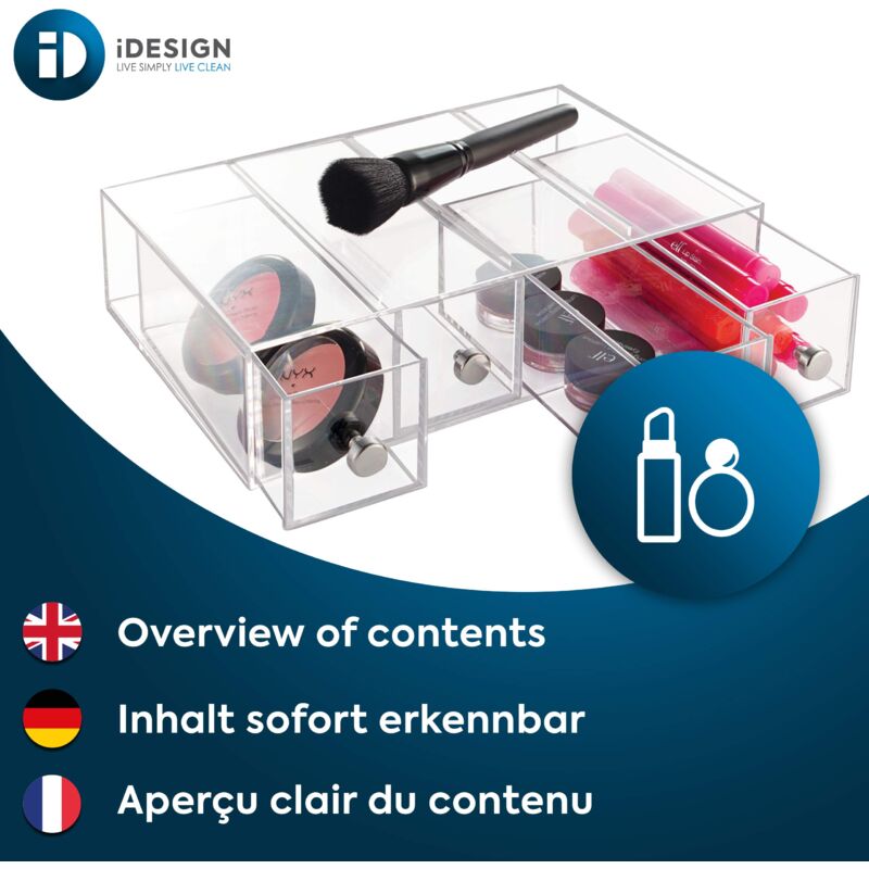 iDesign Porta trucchi con 4 cassetti, Mini cassettiera per make up, –