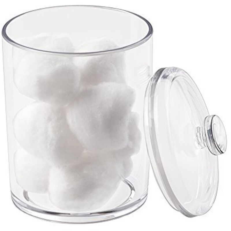 Relaxdays Porta Cotton Fioc, Bagno, Dispenser Per Dischetti Di Cotone, Plastica, Coperchi In Bambù, Naturale Trasparente - Foto 9