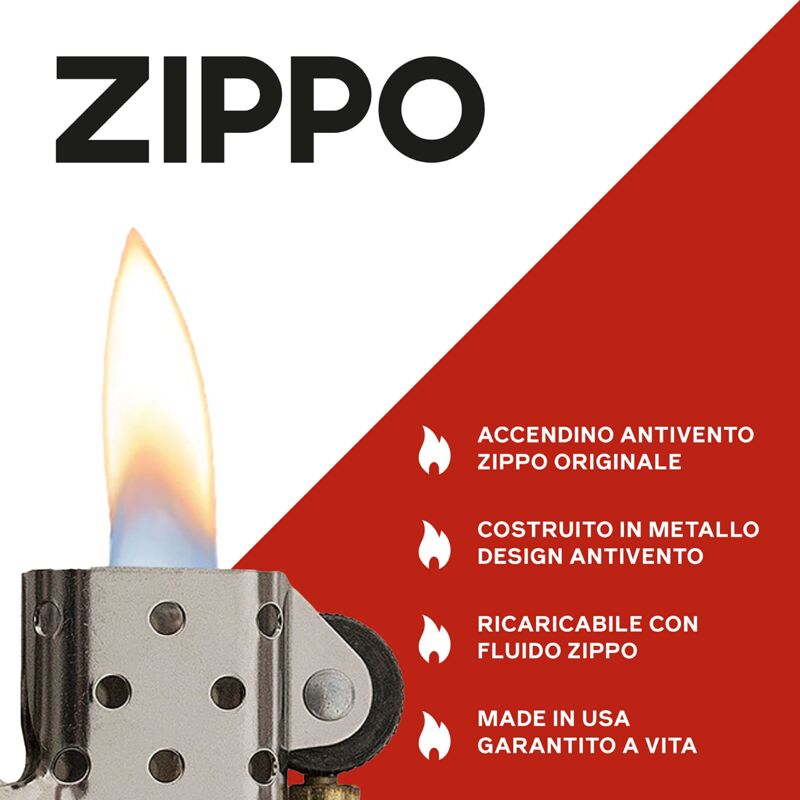 TG. ONE SIZE) Accendino Zippo® Flame Design 49357, Accendino Antivento