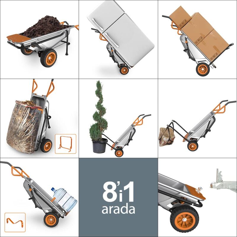 Carriola Multifunzione Worx WG050 Aerocart - 8 In 1, Capacità 136kg, Per Giardino E Casa - Foto 4