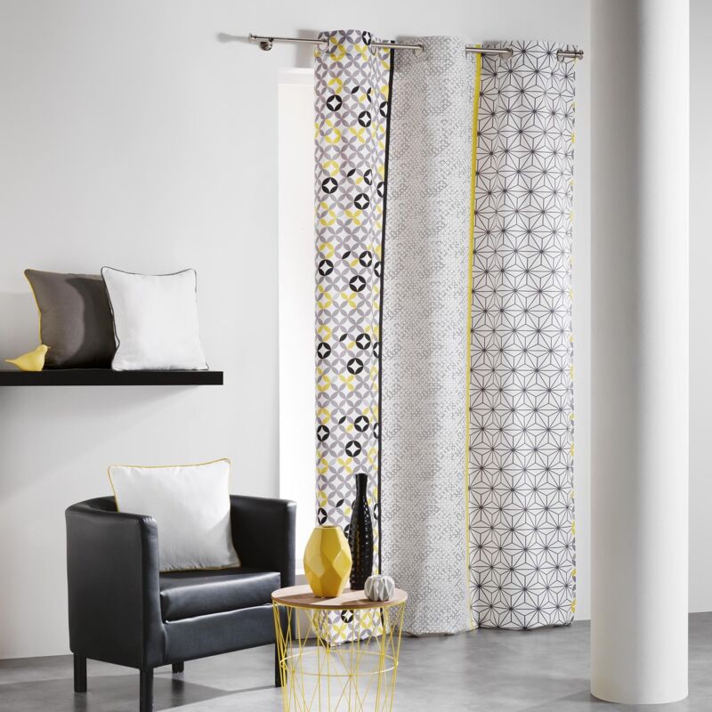 Douceur D'Intérieur Tenda TROPICALINE Con Occhielli 140x240 Cm – Giallo Effetto Lino – Velluto Oscurante Per Finestre