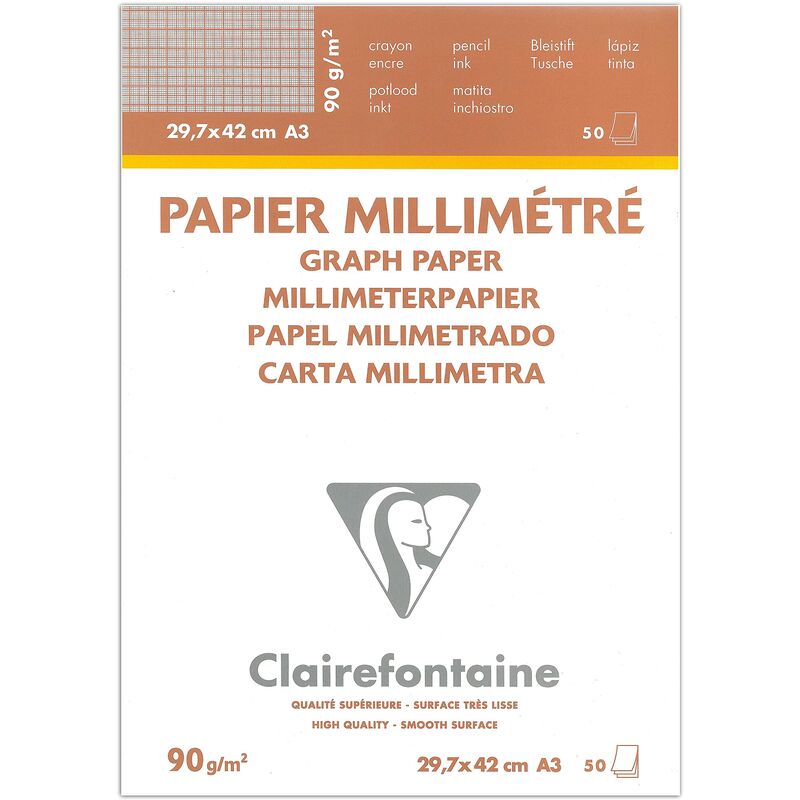 Clairefontaine 97136C - Blocco di carta millimetrata, formato Din A3, 29,7  x 42 cm, 90 g, 50 fogli