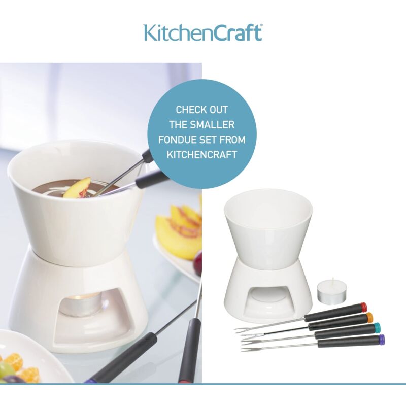 Set Fonduta 3 In 1 KitchenCraft – Per Cioccolato, Formaggio E Carne, Con 6 Forchette Colorate E Bruciatore Regolabile