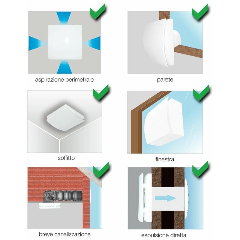 Aspiratore estrattore aria elettrico da muro, soffitto Ø100mm ABS 19w con  Timer