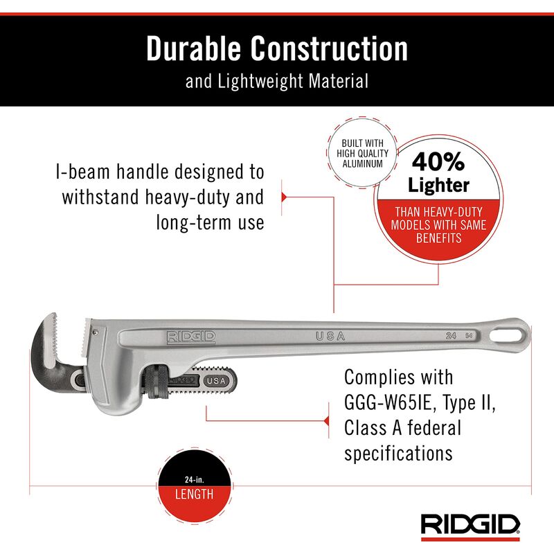 RIDGID 31105 Giratubi dritti in alluminio modello 824, chiave per idraulica  da 60 cm