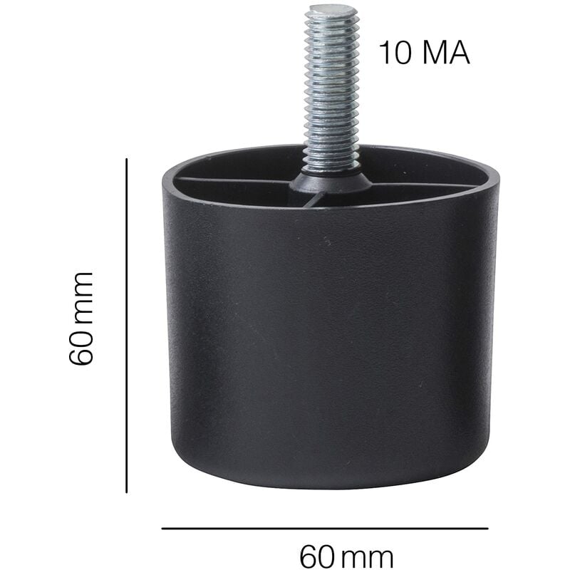 IPEA 4X Piedini in Plastica per Divani e Mobili – Altezza 60 mm – Set di 4  Piedi con Vite per Poltrone Armadi – Gambe – Colore Nero – Alti 6 cm