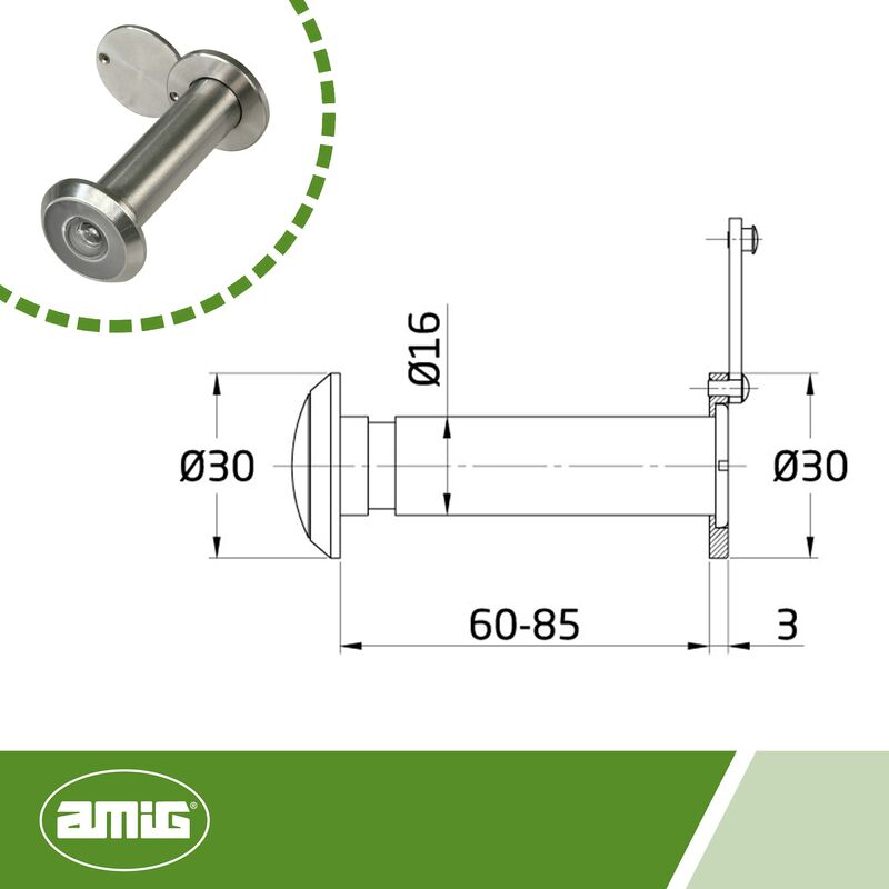 Amig Spioncino per Porta, Obiettivo Superangolare, per Porte d'Ingresso  Interne ed Esterne, Colore Cromo Opaco, Acciaio, Dimensioni Diametro 14 mm,  Spessore della Porta 55-80 mm : : Fai da te