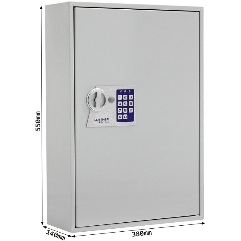 Rottner T06023 Armadietto per chiavi S 200 EL, in lamiera d'acciaio,  chiusura elettronica e ganci regolabili per 200 portachiavi, colore grigio  chiaro.