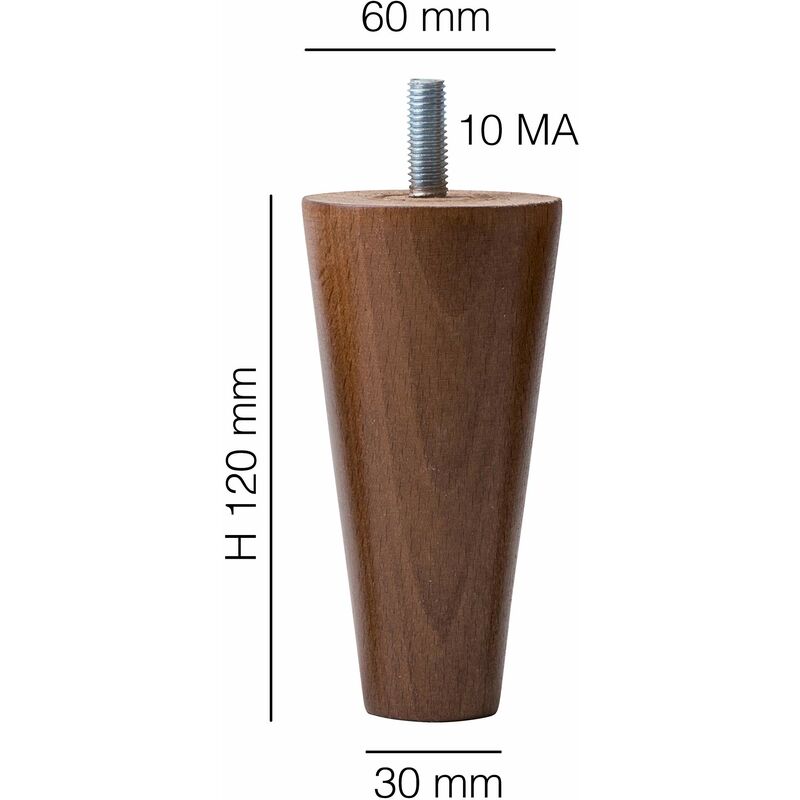 IPEA 4X Gambe in Legno Modello Angolare per Divani, Mobili, Armadi – Set di  4 Piedi per ad Angolo Colore Noce, Altezza 50 mm