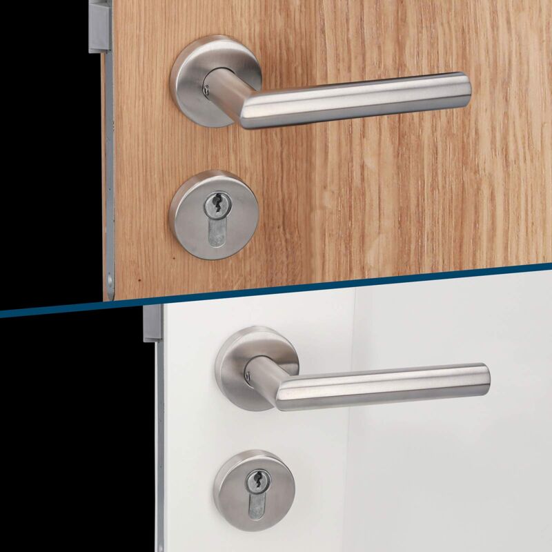 Maniglia porta esterna in acciaio inox 304 satinato con placca 300x75 mm  per cilindro europeo - THIRARD