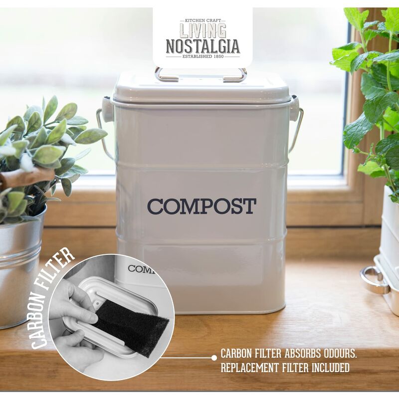 KitchenCraft Living Nostalgia Compostiera da Cucina, Metallo, 16,5 x 12 x  24cm, Grigio Francese