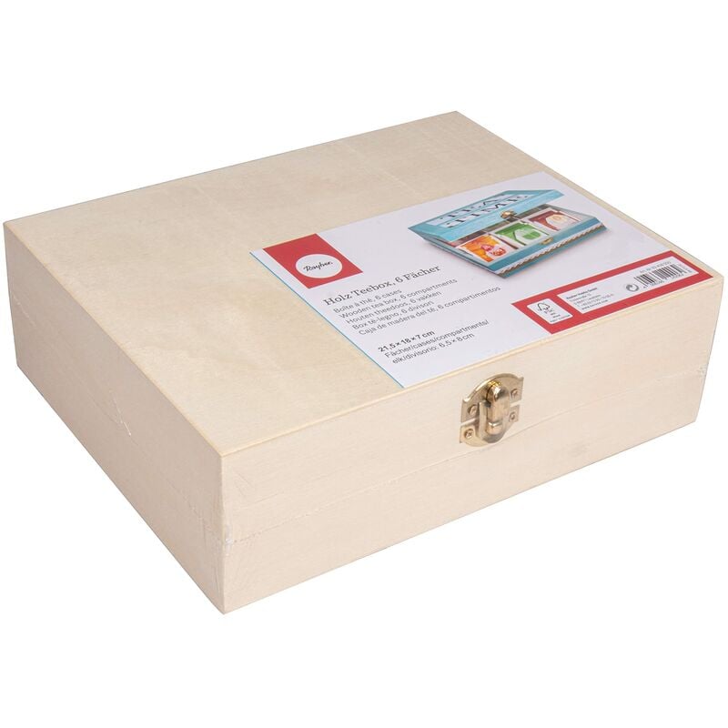 Rayher scatola porta bustine tè tisane in legno grezzo naturale 6 scomparti  21,5 x 18
