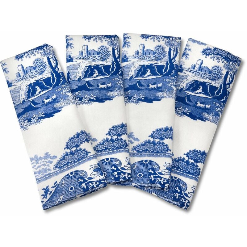 Blue Italian 45 x 45 cm, tovaglioli in cotone, 4 pezzi, colore: blu/bianco