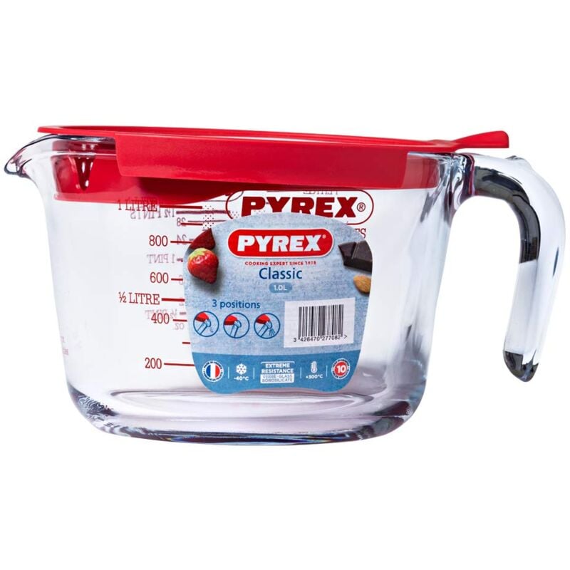 PYREX Cook&Freeze Contenitore Quadrato con Coperchio, Vetro, Bianco, 0,85  Litri, borosilicato, Trasparente