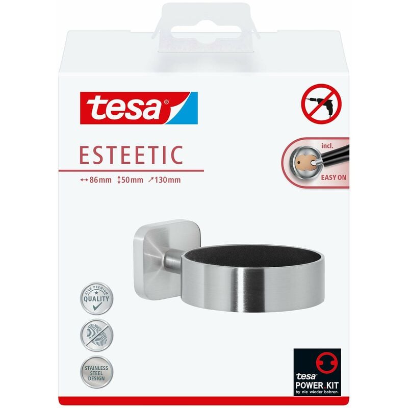 tesa® Porta asciugacapelli Esteetic, autoadesivo, look acciaio inox - tesa