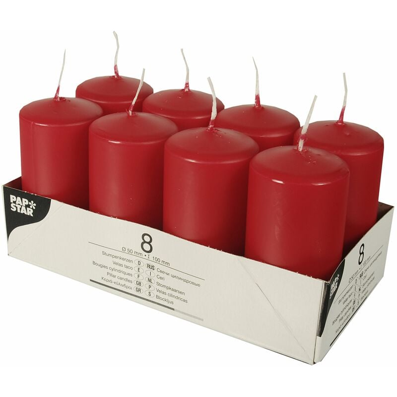 PAPSTAR Candele, paraffina, rosso, 50 mm, 100 mm (confezione da 8), 20,2 x  10,3