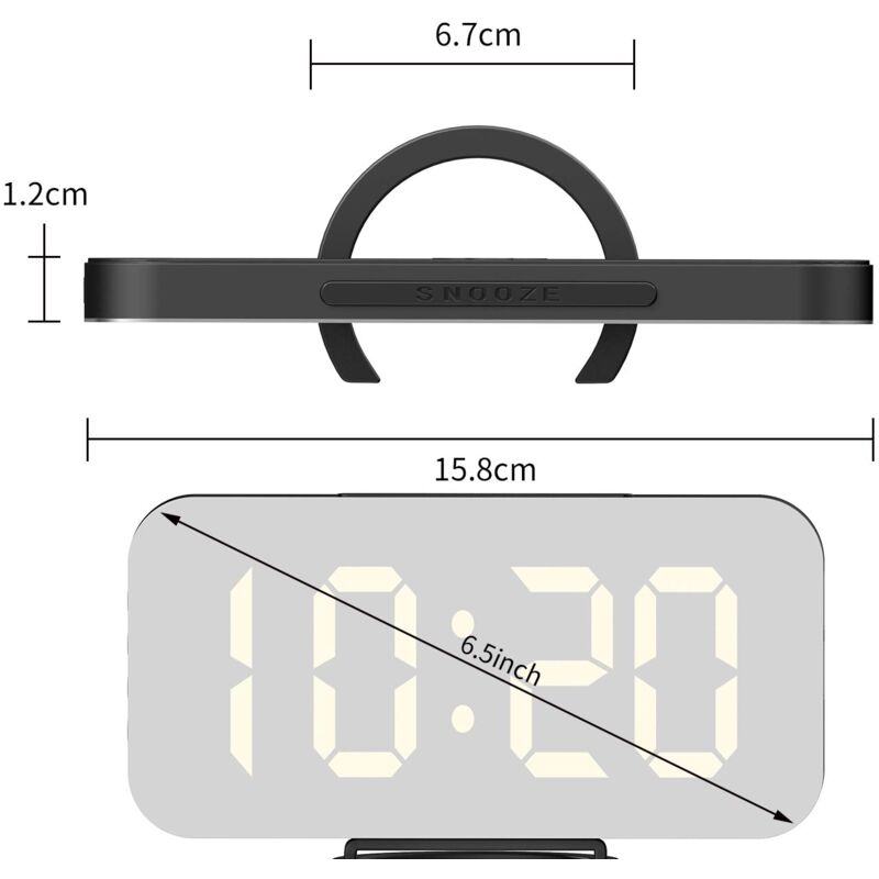 Sveglia Digitale A LED Con Attivazione Vocale – Display A Specchio, Temperatura Ambiente E Snooze, 17x7x2,5 Cm, ABS Nero