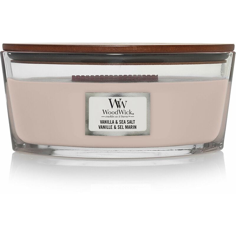 WoodWick Ellipse Candela Profumata con Stoppino Scoppiettante, Vaniglia E  Sale Marino, Fino A 50 Ore, Cera, Vanilla Sea Salt, 19x9x12 cm, 680 unità