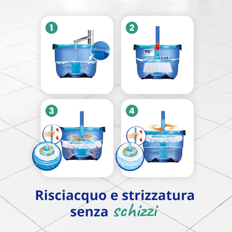Spin Cycle - Set Di Mocio Rotante A 360° Con Secchio In Acciaio Inox, Per La Pulizia Del Pavimento, Con 6 Testine Di Ricambio In Microfibra, Manico Regolabile In Acciaio Inox - Foto 10