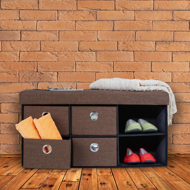 Relaxdays Panca Contenitore con 4 Cassetti, Pieghevole, Ingresso o Camera  Letto, HLP: 39x60x38 cm, Porta Giochi, Grigio