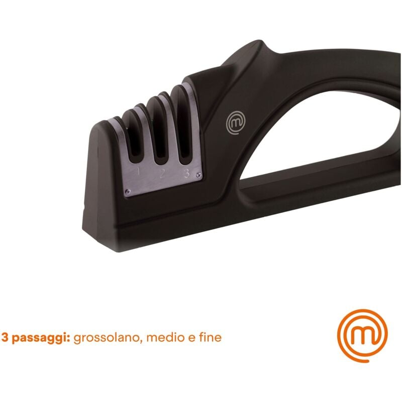 MasterChef Affilacoltelli da Cucina 3 in 1, Manuale Knife Sharpener per  Coltelli, con Base Antiscivolo, 3