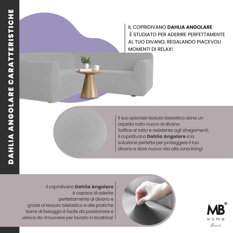 Copridivano Pratico In Cotone GAMUSI Per 4 Posti (fino A 220 Cm). Colore A Righe Grigio Chiaro, Con Elastici, Lavabile, Certificato OEKOTEX. - 4