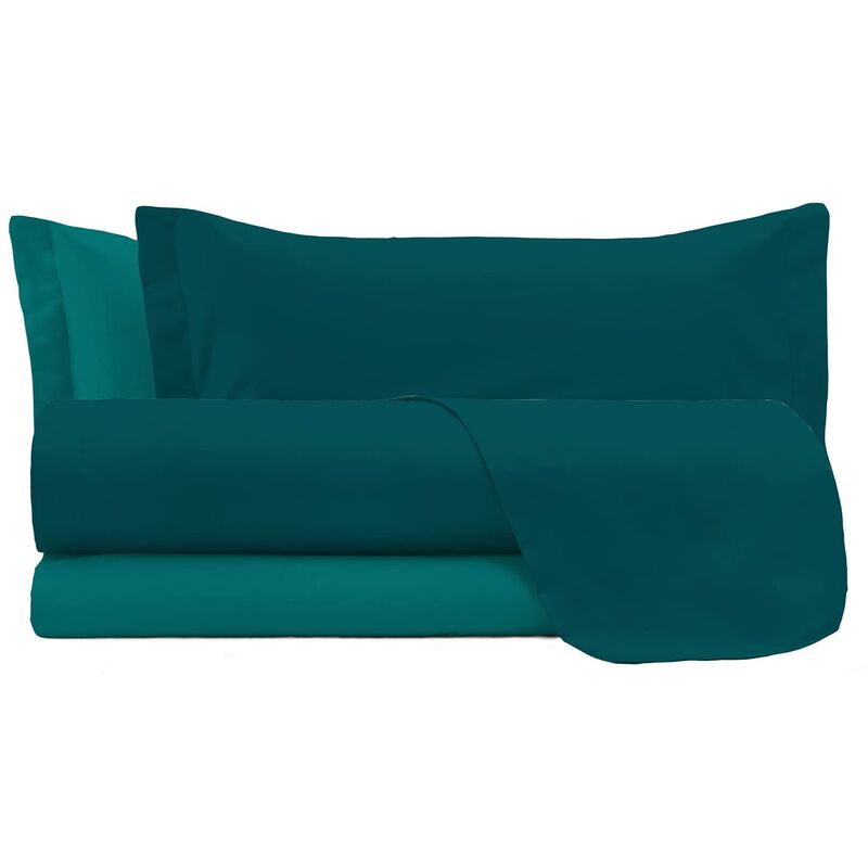 Italian Bed Linen Completo Letto Natural Color, 100% Cotone, Petrolio/Verde  Bottiglia, Matrimoniale