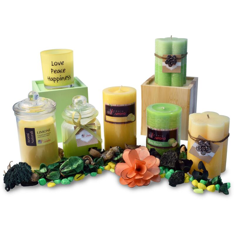 Set 7 Candele, candele di varie Forme e Profumazioni, Yellen Boom, Colore  Verde e Giallo, stoppini made in germany