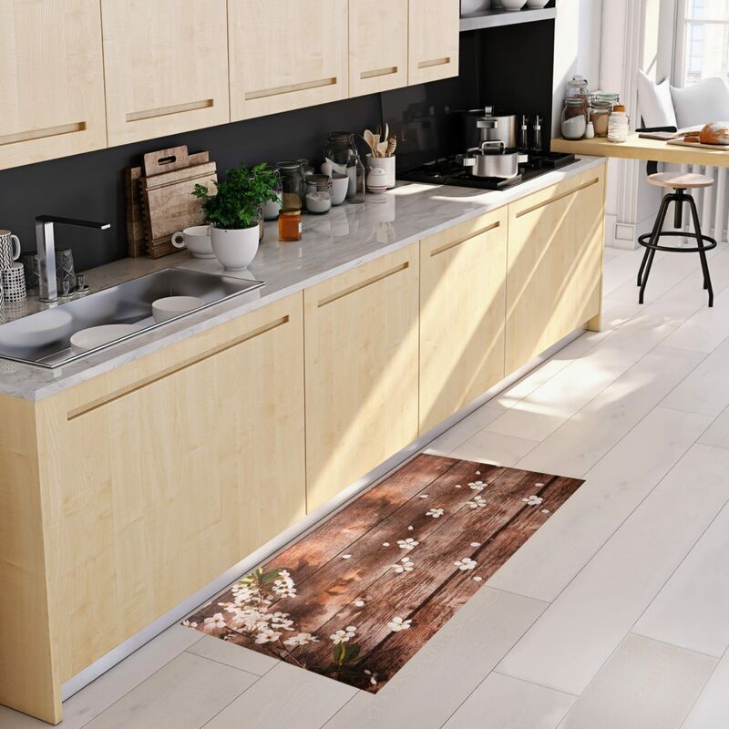 Baroni Tappeto Passatoia Cucina in PVC Antiscivolo Lavabile Fiori di Pesco  60x120 cm