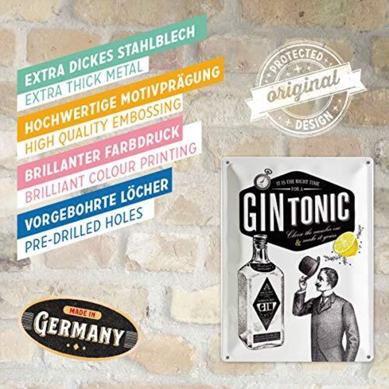 Plaque Métal Vintage Gin & Tonic Served Here - Décoration Rétro Bar 15x20 Cm