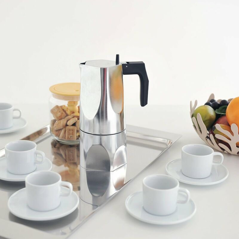 Alessi Ossidiana MT18/6 - Caffettiera per Espresso di Design in Fusione d' Alluminio, 6 Tazze