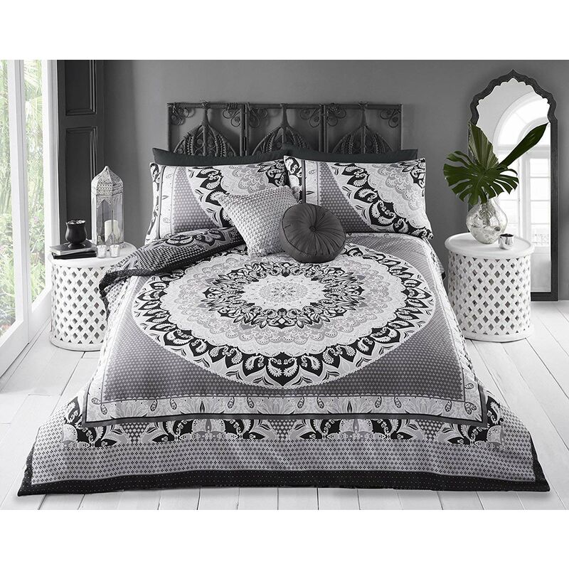 Sleepdown Splice - Set copripiumino con federe per letto matrimoniale,  motivo geometrico, colore: nero, bianco, morbido, facile