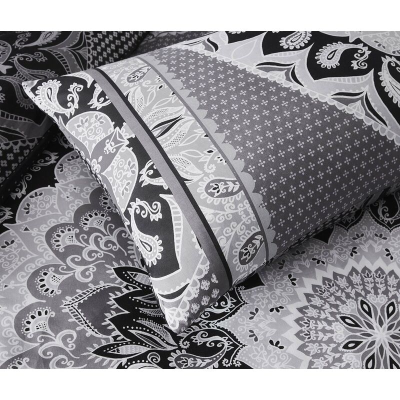 Sleepdown Splice - Set copripiumino con federe per letto matrimoniale,  motivo geometrico, colore: nero, bianco, morbido, facile