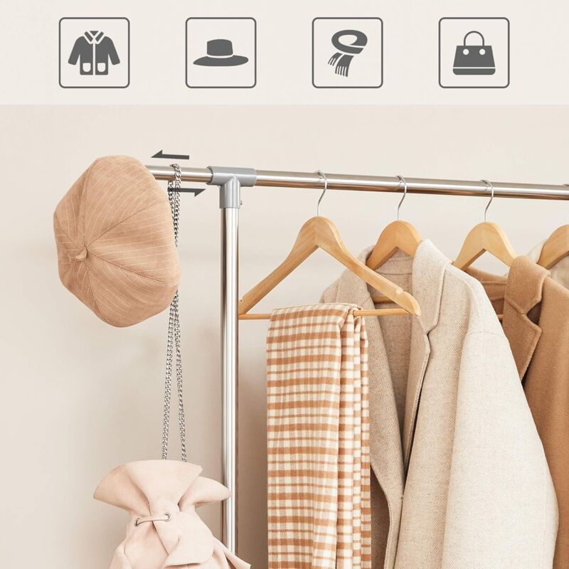 TrAdE Shop Traesio - Stand Appendiabiti In Metallo Con Ruote Attaccapanni Con Ripiani Asta 56x35x165cm - Nero