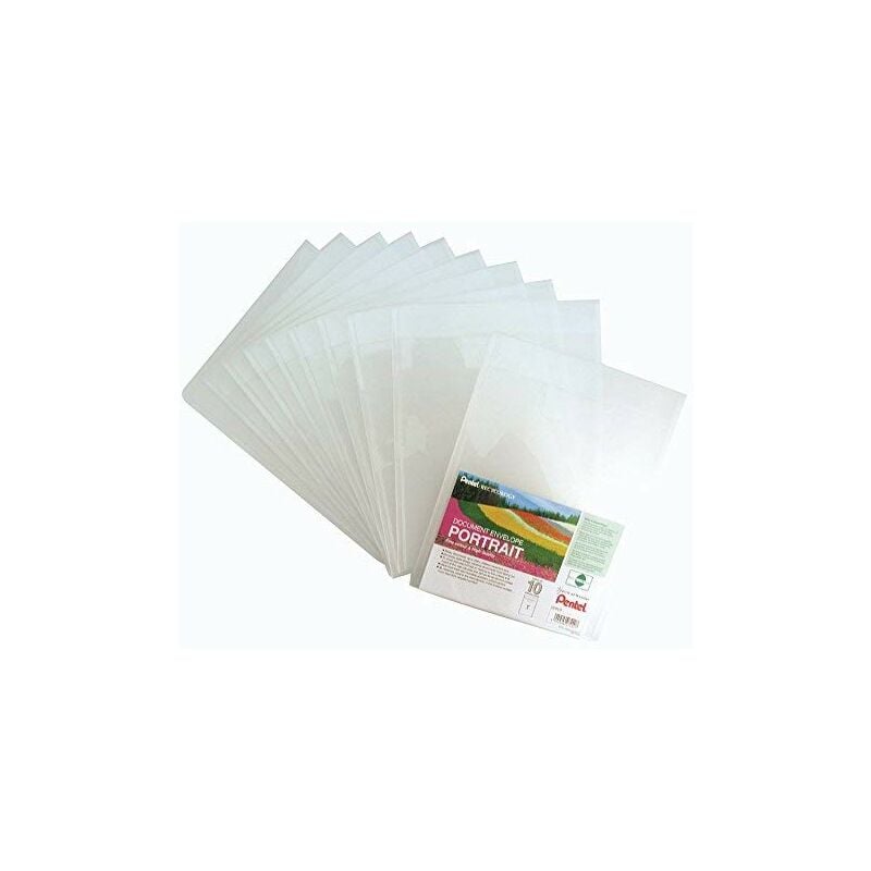 Pentel Confezione di 10 Buste Trasparenti per documenti, Formato A4  verticale