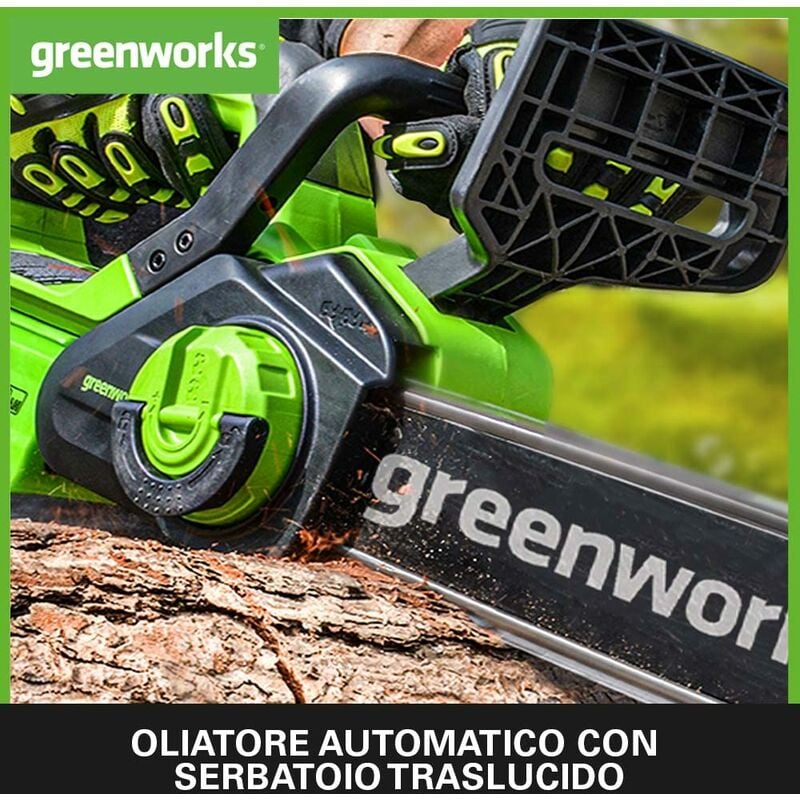 Greenworks G40CS30IIK2 Motosega a Batteria, Lunghezza Barra 30cm, Velocità  Catena 4,2m/s, 2,6kg, Auto-Lubrificante, Batteria 40V 2Ah e Caricabatterie,  Garanzia 3 Anni