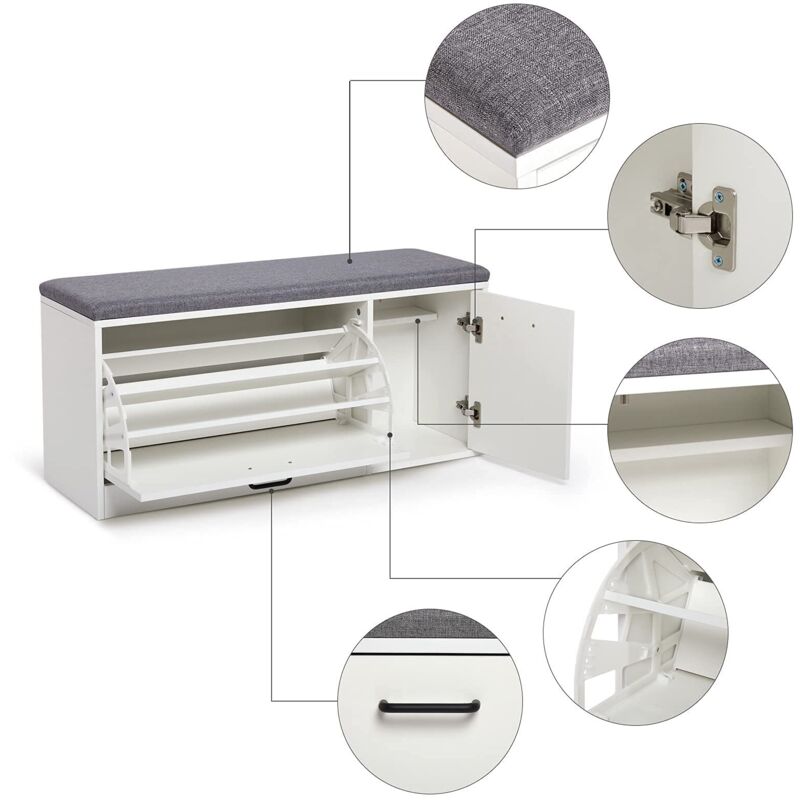 VASAGLE Panca Da Letto, Scarpiera Con Sedile Imbottito E Portascarpe Cassapanca Contenitore Telaio Robusto In Acciaio Stile Industriale Portata 120 Kg Marrone Vintage E Nero Lsb47bx