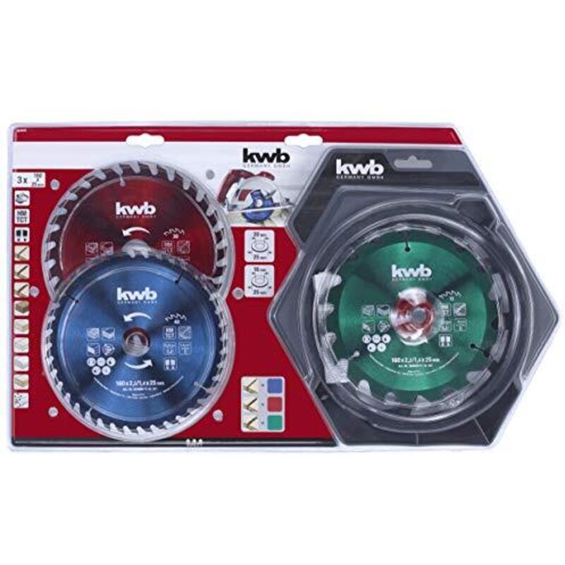Set Lame Circolari KWB 160 Mm | Per Legno, OSB E Compensato - Con Anelli Di Riduzione - Foto 4