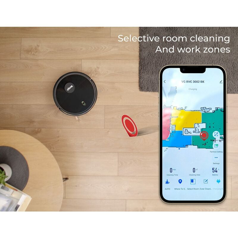 Venga Aspirapolvere robot, detergente per pavimenti, navigazione laser, con  app, nero, VG RVC 3002 BK