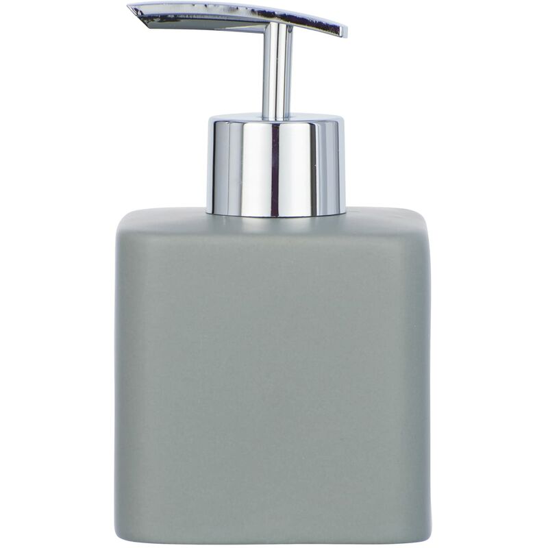 WENKO Dispenser sapone Hexa grigio ceramica - Dispenser sapone liquido  Capacità: 0.29 l, Ceramica, 7.5 x 13 x 8.5 cm, Grigio