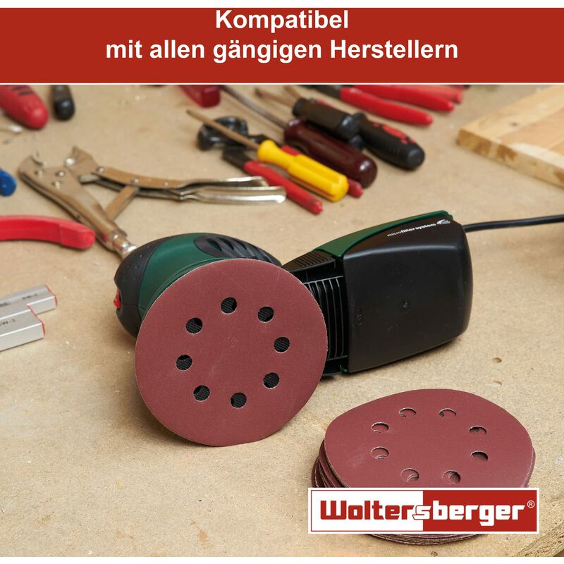 Woltersberger® 50 dischi abrasivi eccentrici Ø 125 mm Grana P1200 8 fori in  rosso per