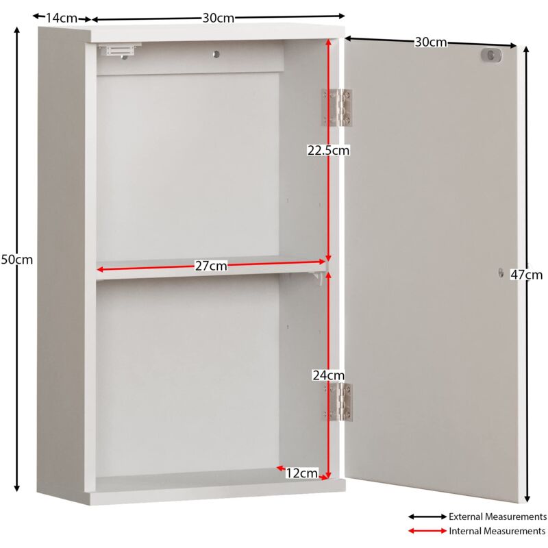 Armadietto Da Bagno Con Specchio Priano 50x60x14cm | Doppia Anta, Montaggio A Parete - Bianco - Foto 8