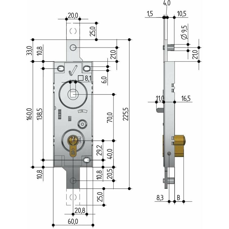 serratura per basculante/garage cilindro a profilo europeo interasse 60 mm  : : Fai da te