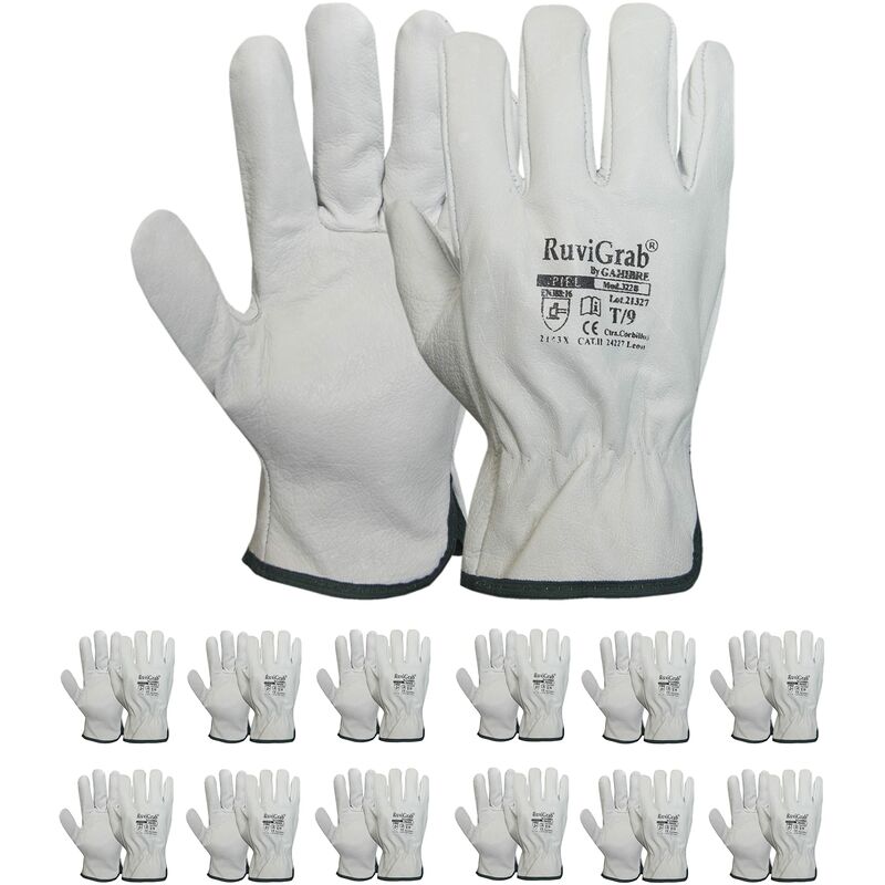 Ruvigrab - Confezione da 12 paia di guanti da lavoro in pelle di fiore  naturale Guanti da giardinaggio Guanti in pelle Guanti in pelle Taglia 8