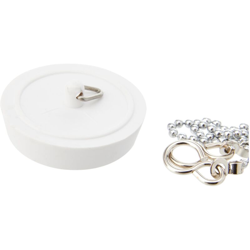 Bulk Hardware Tappo Universale Per Vasca E Lavabo In Metallo Cromato 45 Mm Con Catena E Gancio - Bianco