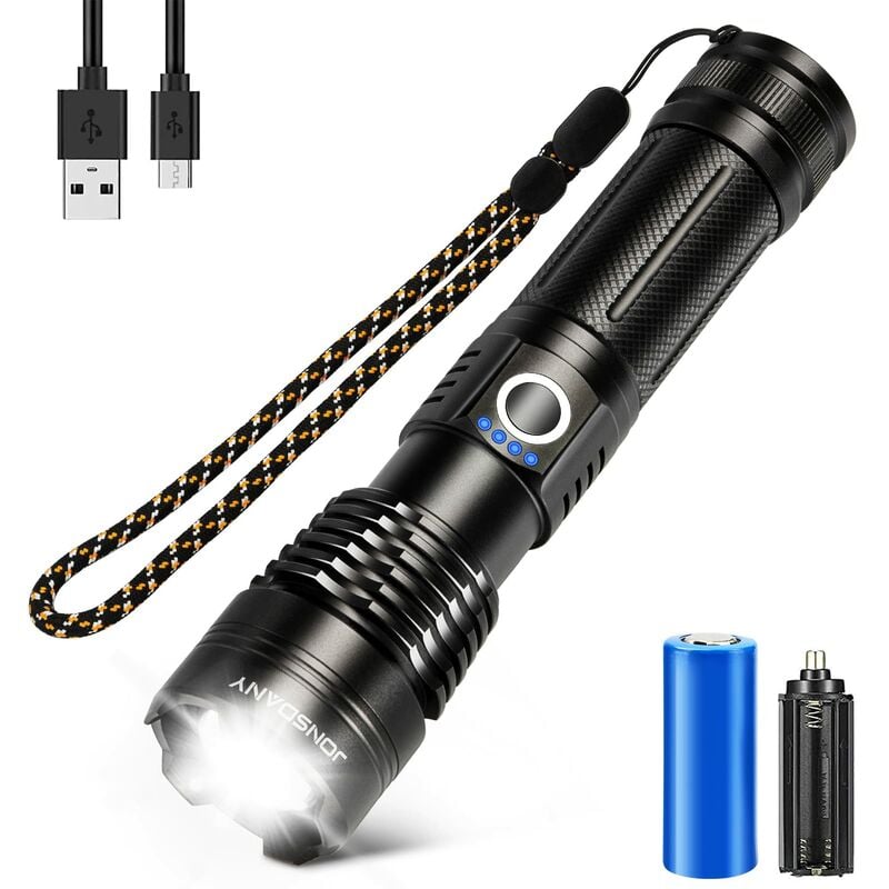 Torcia LED Potente Professionale, 10000 Lumen Torcia Led USB