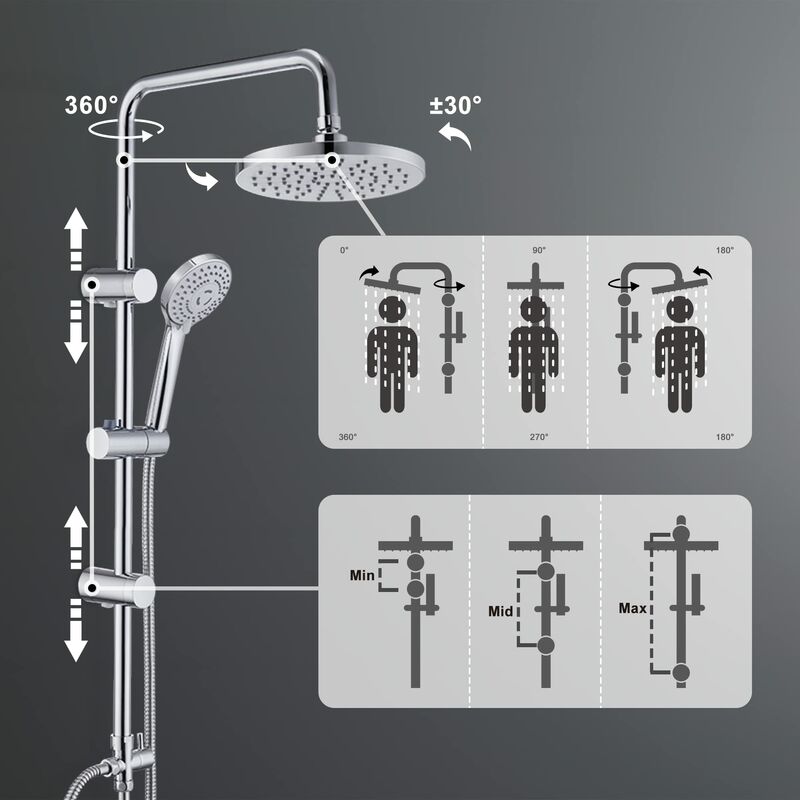 JOHO Colonna Doccia idromassaggio Colonna Doccia con Soffione e Doccetta Doccia  Colonna senza Miscelatore Termostatica Set Doccia Completo a Pioggia (D23cm  Porcellana Bianca Tondo)