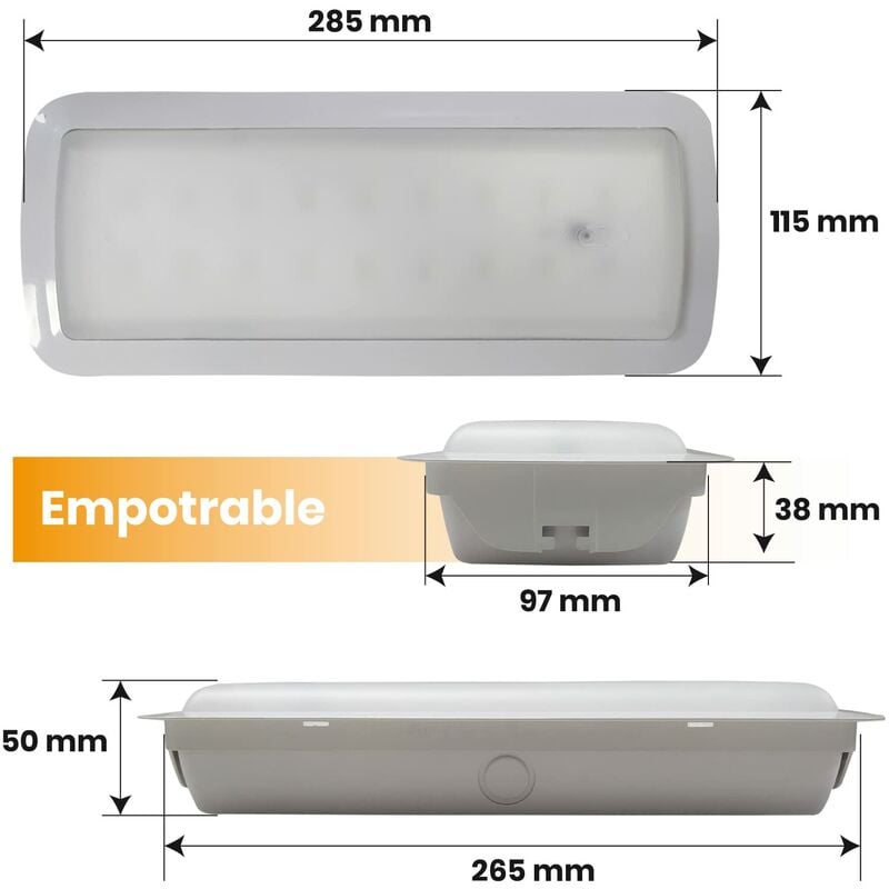 LED ATOMANT Luce di emergenza LED da Incasso o Soffitto con Autotest. 3 Ore  di Autonomia. 2 Funzione: NON Permanente 3W 200 Lumen. Permanente 7W 600  Lumen.