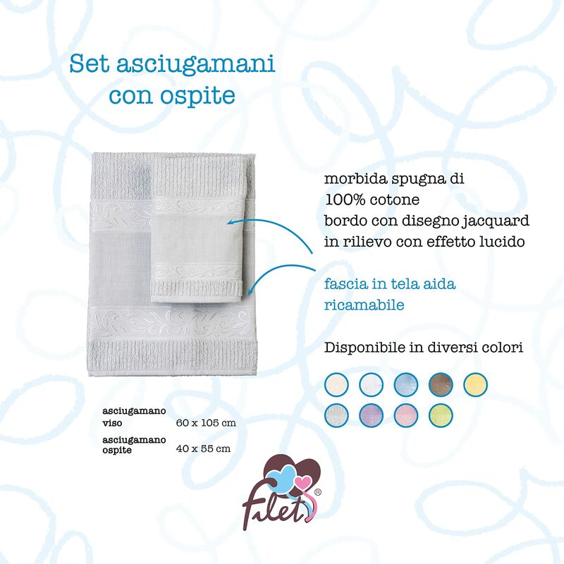 FILET - Set Asciugamani con Ospite con Inserto in Tela Aida da