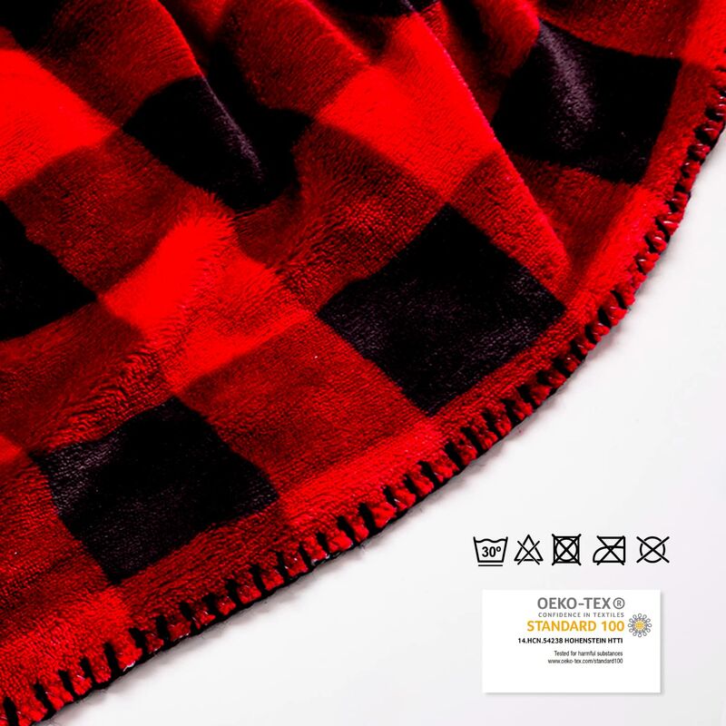 Sweet Home Coperta Plaid Sherpa in Pile, Doppio Strato, 130x160cm, Fantasia  Vichy, Karanda Red